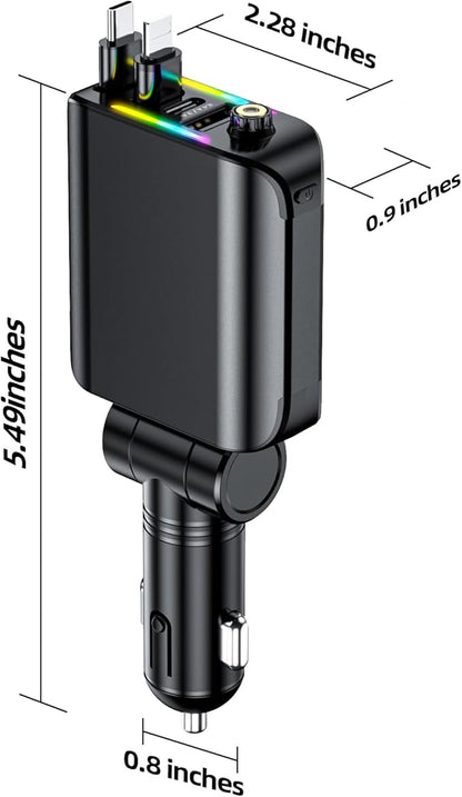 [2026 Ultra-Slim, 75% Less Space] Retractable Car Charger with Starlight, Max 120W USB C Car Charger Adapter, Cars Phone Chargers Fast Charging, Car Chargers for iPhone 17 16 Pro Max Plus and Android
