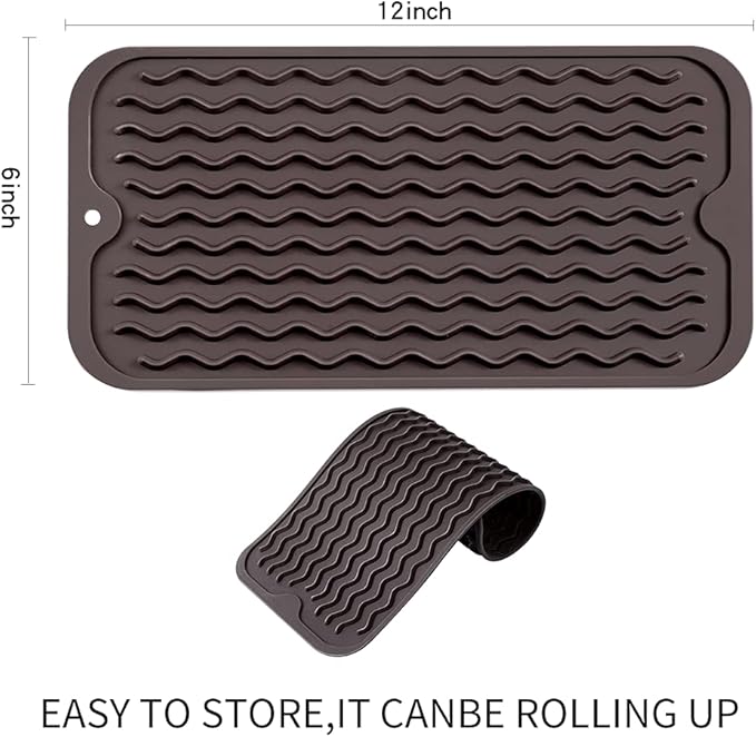 MicoYang Silicone Dish Drying Mat for Multiple Usage,Easy clean,Eco-friendly,Heat-resistant Silicone Mat for Kitchen Counter or Sink,Refrigerator or Drawer Liner Coffee S 12 inches x 6 inches