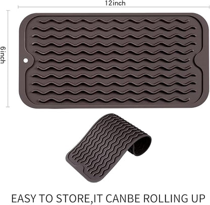 MicoYang Silicone Dish Drying Mat for Multiple Usage,Easy clean,Eco-friendly,Heat-resistant Silicone Mat for Kitchen Counter or Sink,Refrigerator or Drawer Liner Coffee S 12 inches x 6 inches