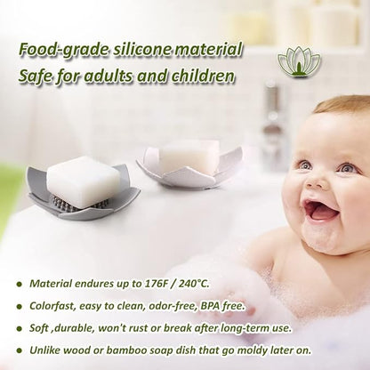 Silicone Soap Dishes with Draining - 2 Pack for Shower, Sink, and Bathtub. Extend Soap Life.