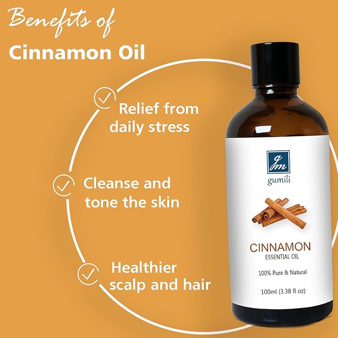 GM Gumili Cinnamon Essential Oil, 100% Pure Undiluted Cinnamon Oil for Diffuser, Massage - 100ml/3.38 oz