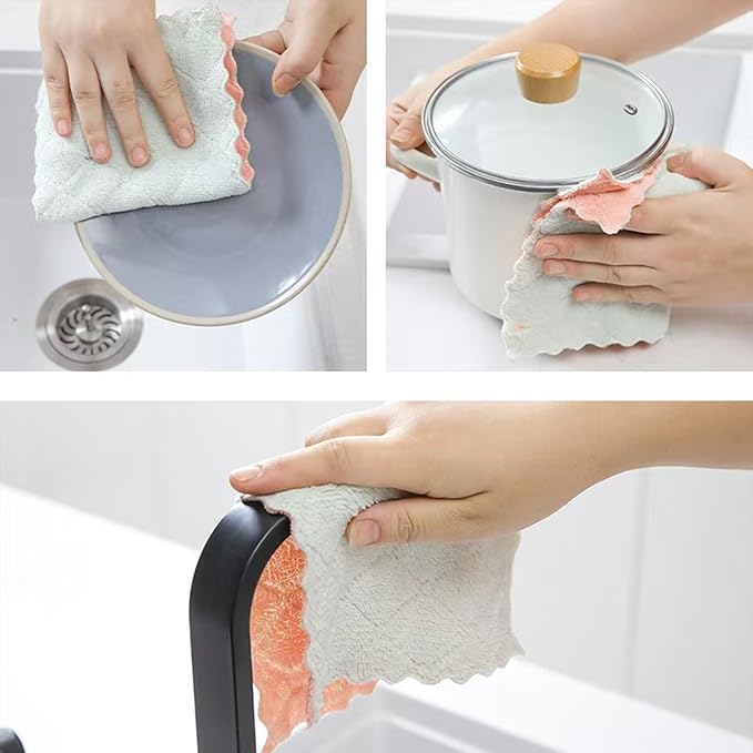24 Pack Kitchen Dish Cloths Dish Towels, Super Soft and Absorbent Coral Fleece Cloth, Coral Velvet Microfiber Cleaning Cloth, Nonstick Oil Washable Fast Drying Dish Rags for Clean Table, Dish, Glass.