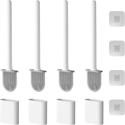 Toilet Bowl Brush and Holder Set, Flexible Silicone Bristles with Detachable Handle, Compact RV and Bathroom Toilet Brush (4 white)