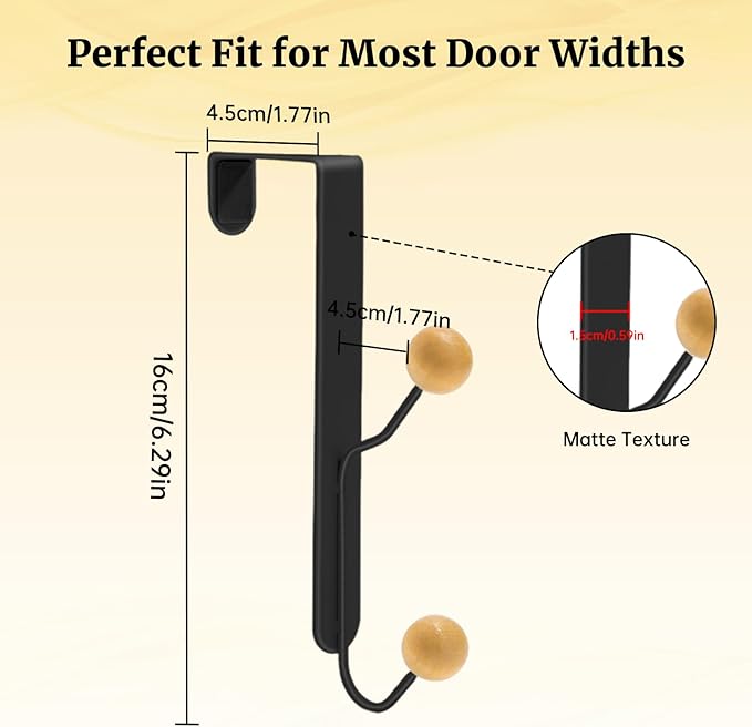 Over The Door Hooks 6 Pack,Door Hooks for Hanging Towels,Clothes,Hats,Bags,Back of Door Towel Hanger with Non-Slip Pads,Fits Doors 0.7-1.5" for Bathroom,Bedroom,Closet(Black)
