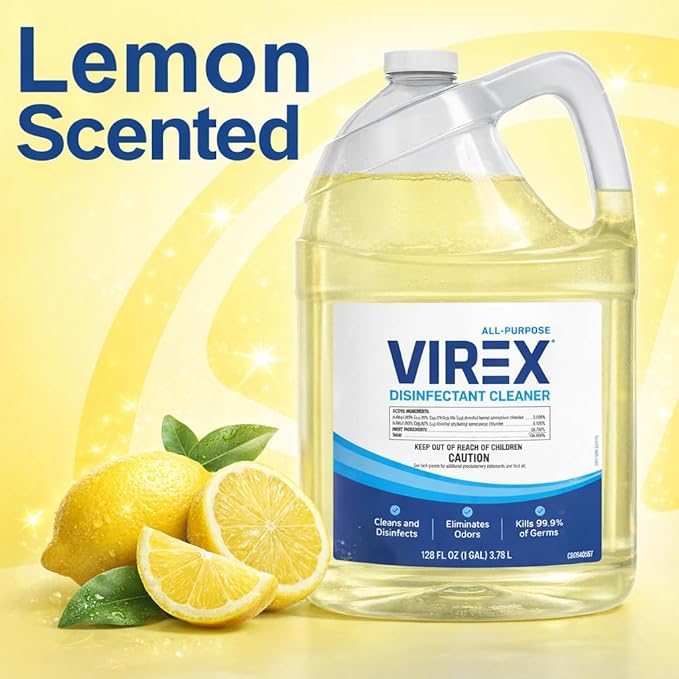 VIREX Diversey CBD540557 All Purpose Disinfectant Cleaner, For Home & Commercial Use, Kills 99.9% of Germs, Multi-Surface, Lemon Scent, 1 Gallon
