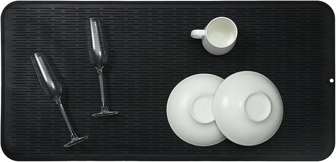 MicoYang Silicone Dish Drying Mat for Multiple Usage,Easy clean,Eco-friendly,Heat-resistant Silicone Mat for Kitchen Counter or Sink,Refrigerator or Drawer Liner Black 5XL 36inches x 18inches