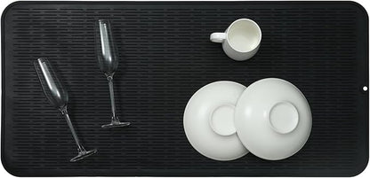 MicoYang Silicone Dish Drying Mat for Multiple Usage,Easy clean,Eco-friendly,Heat-resistant Silicone Mat for Kitchen Counter or Sink,Refrigerator or Drawer Liner Black 5XL 36inches x 18inches