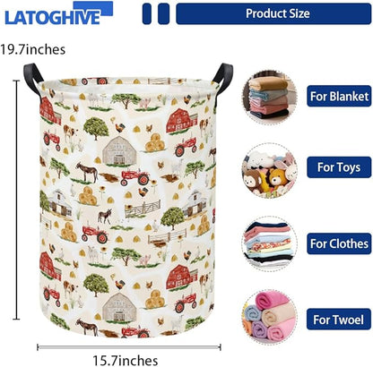 Baby Laundry Hamper kids laundry Basket Waterproof Storage Bin for Bedroom Toy Clothes Organizer Basket Woodland Animals Room Décor(Farm)