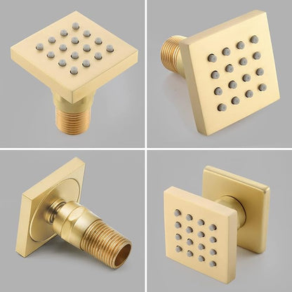 Brushed Gold 4 Pack HOMEDEC 2inch Brass Square Massage Shower Body Sprayer Jets