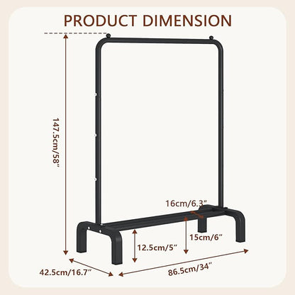 JIUYOTREE Standard Clothes Clothing Garment Rack with Storage Shelves Clothes Organizer for Hanging Clothes Coat Jacket Shirt Sweater Jeans Black