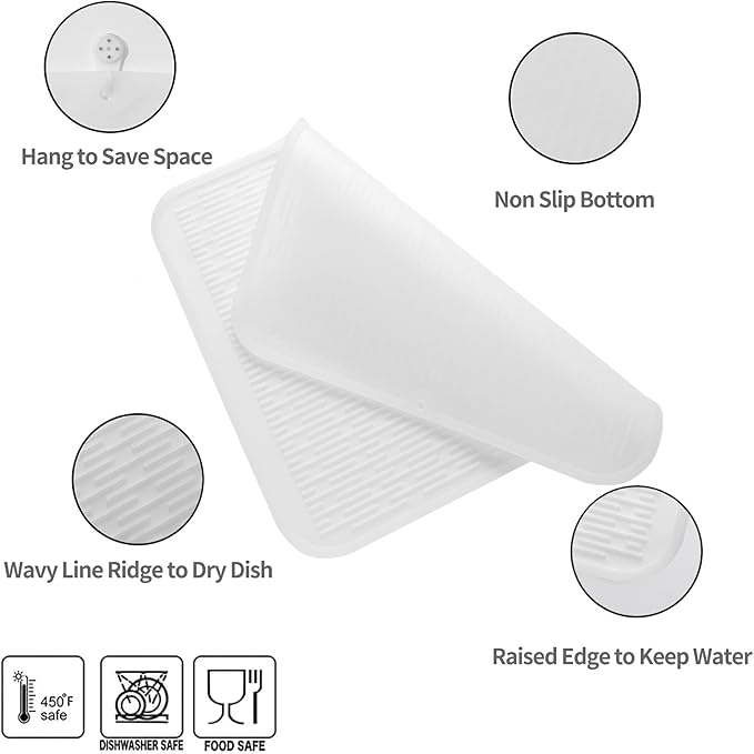 MicoYang Silicone Dish Drying Mat for Multiple Usage,Easy clean,Eco-friendly,Heat-resistant Silicone Mat for Kitchen Counter or Sink,Refrigerator or Drawer Liner Translucent XL 18 inches x 16 inches