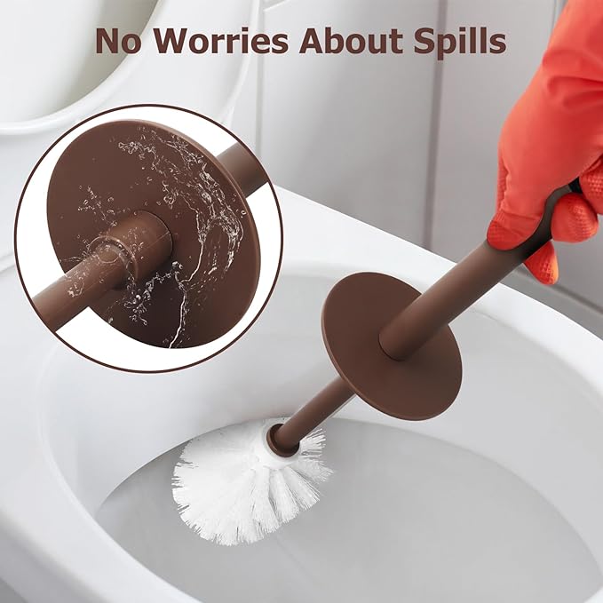 Topsky Toilet Brush,2 Pack Compact Toilet Brush & Holder Set,Plastic Round Barrel Loo Brush with 2 Replacement Toilet Brush Head,Durable for Bathroom Toilet,Brown