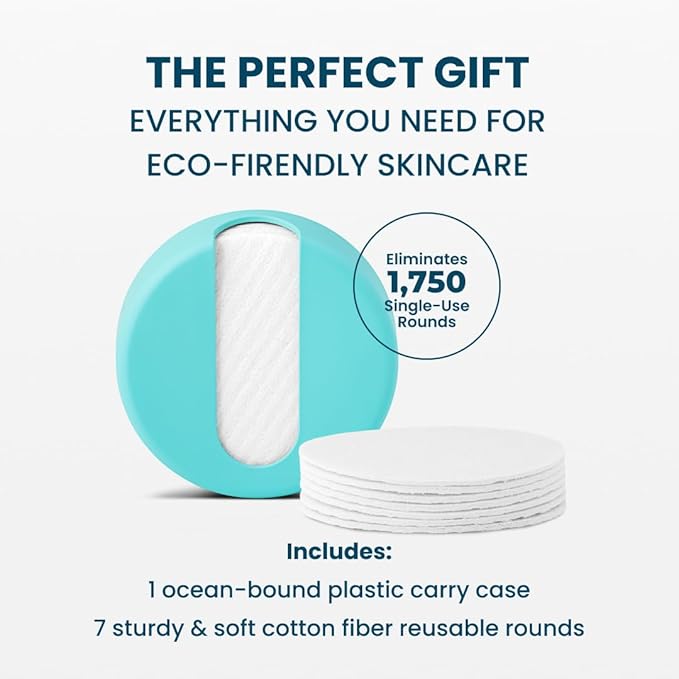 LastRound Reusable Makeup Remover Pads - 7 Washable Eco-Friendly Reusable Cotton Rounds for Face - Sustainable & Soft Cotton Face Pads for Facial Cleansing & Eye Makeup Removal - Travel Storage Case