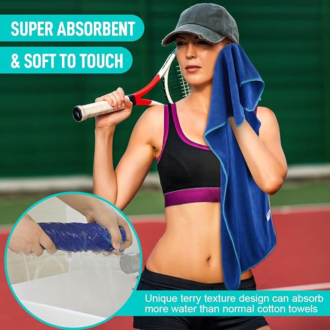 SINLAND Microfiber Gym Towels Super Absorbent Compact Travel Workout Towel Quick Dry Camping Sweat Towel for Sports Beach Swimming Backpacking Hiking and Yoga Men Women 16 Inch X 32 Inch