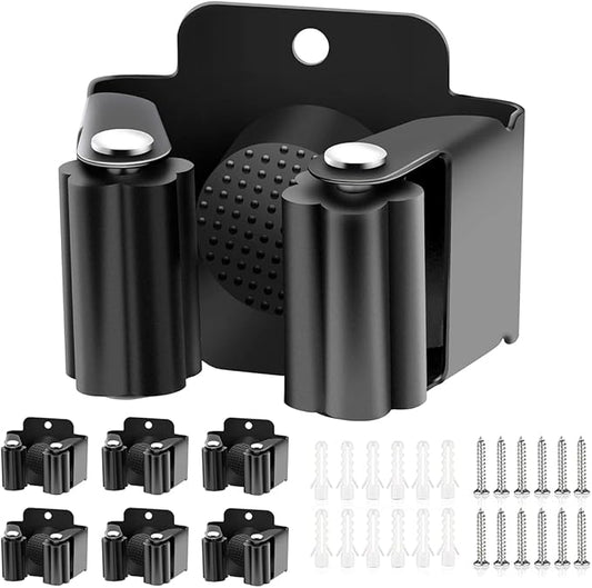 Verdenu 6 Pack Broom Holder, Stainless Steel Command Broom Holder with Screws, Garden Tool Rack for Kitchen, Home, Bathroom, Garage Storage, Black