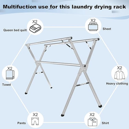 Sarahipe Sillars Clothes Drying Rack, 79 inches Laundry Drying Rack Clothing Foldable & Collapsible Stainless Steel Heavy Duty Clothing Drying Rack with Windproof Hooks for Indoor Outdoor