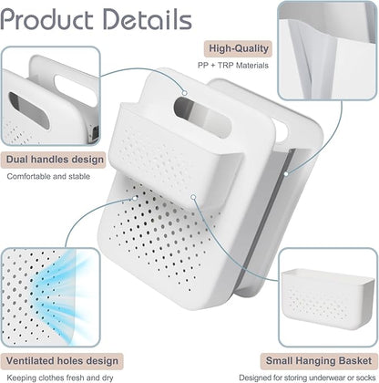Large Collapsible Laundry Basket with Detachable Hanging Organizer, Space-Saving Wall-Mounted Hamper for Home, Dorms, RVs, Main Basket Measures 13" x 9.5" x 17.5" In