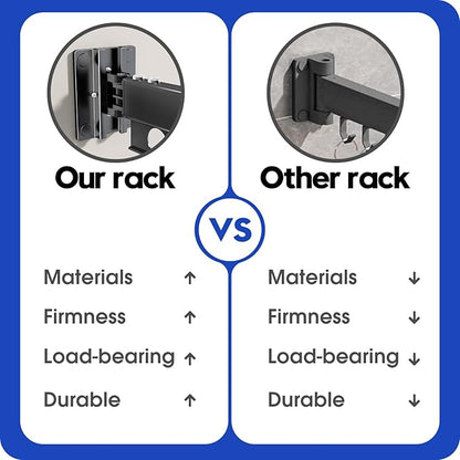 Clothes Drying Rack Foldable Wall Mounted Drying Rack 3 Fold Black-Laundry Drying Rack Durable Clothing Racks for Hanging Clothes