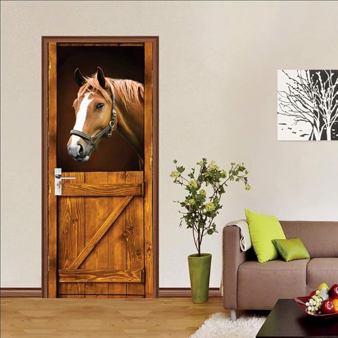 3D Peel and Stick Murals - Horse Wallpaper Self-Adhesive Decals Removable PVC Waterproof Door Poster for Bedroom Living Room 31.5" x 78.7"