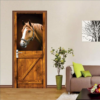 3D Peel and Stick Murals - Horse Wallpaper Self-Adhesive Decals Removable PVC Waterproof Door Poster for Bedroom Living Room 31.5" x 78.7"