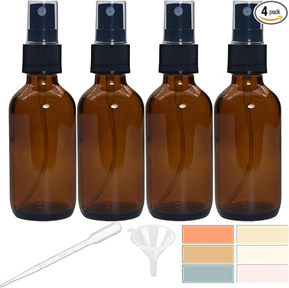 Zkupanx 4 PACK 2 oz Amber Small Glass Spray Bottles, Empty Spray Bottle for Hair, Plants, Perfume - Fine Mist, 2oz Mini Spray Bottle
