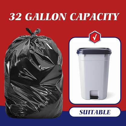 Large Black Trash Bags 30-33 Gallon 40 Counts All Purpose 30+ 32 Gal Garbage Bags by Teivio, Trash Can Liners for Home, Kitchen, Office, Light Residential or Commercial Waste, Outdoor Lawn and Leaf