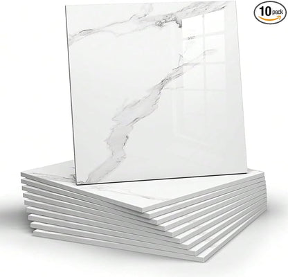 Chejiaye 10pcs Marble Peel and Stick Backsplash Waterproof Washroom Wall Panels, Peel and Stick Tile, PVC Foam Wall Panels for Kitchen,Bathroom,Living Room,White and Grey(Not Real Tile,11.8" x 11.8")