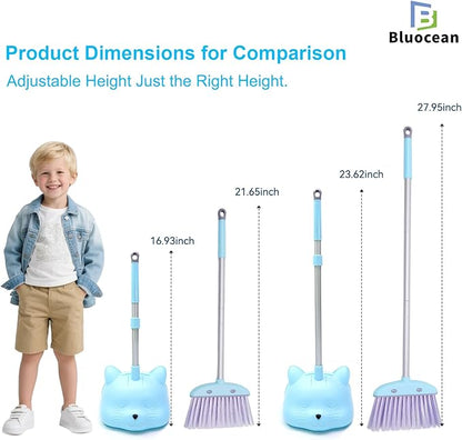 28'' Kids Mini Broom and Dustpan Set - Toddler Cleaning Toy, Toddler Household Helper, Parent-Child Interactive Play Cleaning Tool, Cute Cartoon Design, Small Safe Corner Broom (Blue)