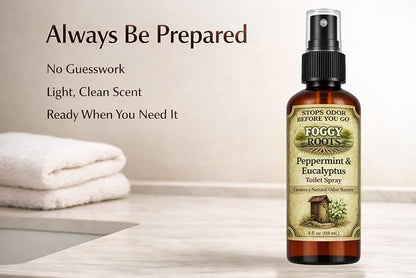 Peppermint & Eucalyptus Pre-Poop Toilet Spray – Stops Odor Before It Starts, Bathroom Odor Eliminator for Toilet, 4 oz (200+ Uses) Travel, Home & Work