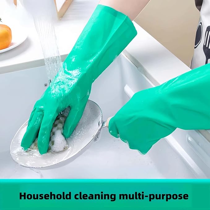 13 inch Nitrile Rubber Dishwashing Gloves 2 Pairs Waterproof, Reusable, Suitable Home Cleaning, Bathroom, Kitchen