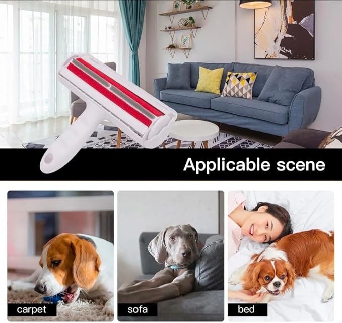 Reusable Pet Hair Remover Roller, Self-Cleaning Lint Roller for Dog and Cat Fur, No Sticky Tape for Couch, Carpet, Furniture, Bedding, Home and Car