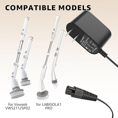 Sigely 9V Charger for Voweek Electric Spin Scrubber Power Cord Compatible with Voweek VWS211 SP02 for LABIGO Cordless Cleaning Brush LA1 Pro Model KS-2619 Replacement 2 Prong Adapter Supply Cord Cable