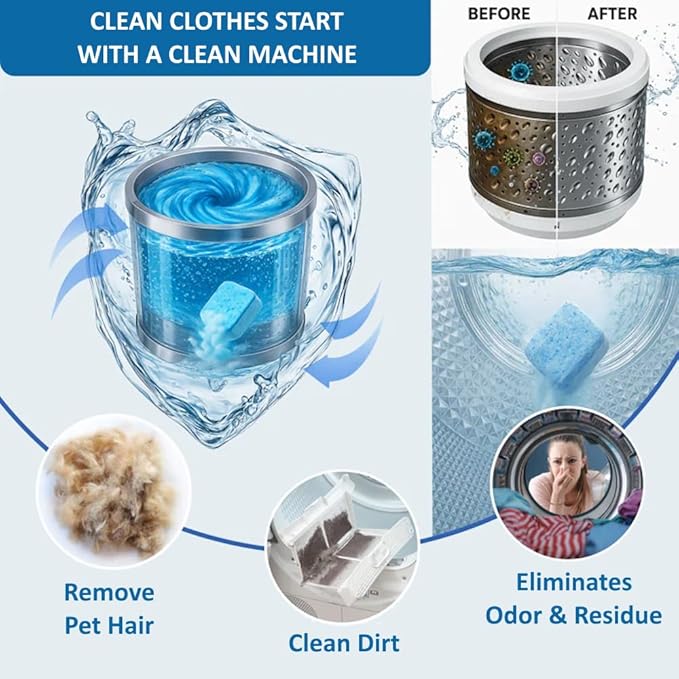 Ocean Breeze Washer Cleaner Tablets 12 Count – Septic Safe Washing Machine Cleaner & Odor Eliminator – Deep Cleaning Descaler for HE Front & Top Load Washers – Laundry Tub & Drum Cleaner