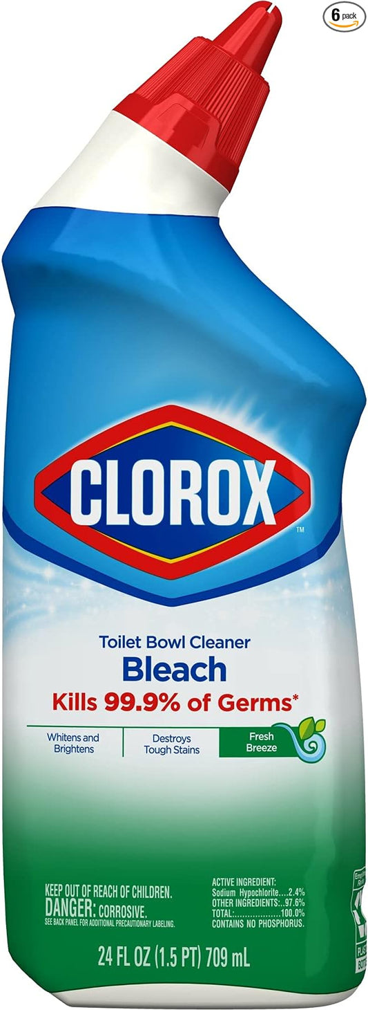 Clorox Toilet Bowl Liquid Disinfecting Cleaner with Clinging Bleach Gel, Remove Mildew and Mold, Fresh Scent, 24 Ounces