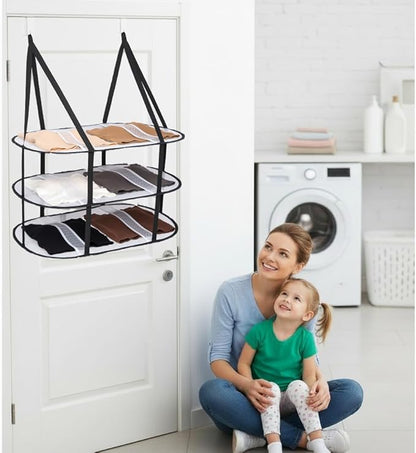 CINPIUK 3-Tier Upgrade Sweater Drying Rack Over The Door, Foldable Mesh Hanging Dryer Flat with Hooks, Large Breathable Laundry Drying Hanger, Clothes Lay Flat Dryer for Apartments Dorms Bathrooms