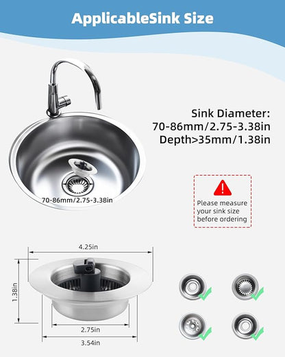 Universal 3 in 1 Kitchen Sink Drain Strainer Stopper Combo, Stainless Steel Shell Pop Up Sink Stopper for US Standard 3-1/2 inch Drain Filter, Anti-Clog and Easy Clean