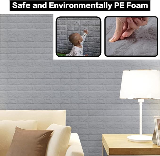 20 PCS Silvery 3D Wall Panels, 29 sq.feet Coverage, Printable Wallpaper Sticker with Self-Adhesive Waterproof Brick PE Foam Wall Panels Peel and Stick for Interior Wall Decor, Home Decoration