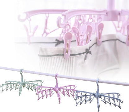 Foldable Drying Rack with 24 Clips for Drying Socks Lingerie Baby Clothes Drying Towels Rotatable Sock Drying Rack