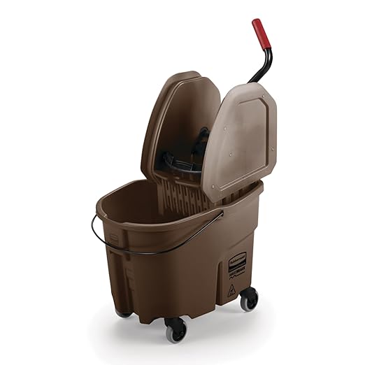 Rubbermaid Commercial Products WaveBrake 35 QT Down-Press Mop Bucket and Wringer Combo on Wheels, Brown, for Heavy-Duty Floor Cleaning