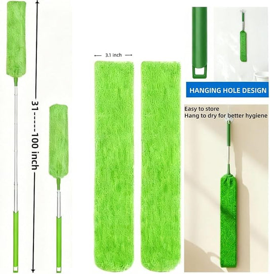 Retractable Gap Dust Cleaner Under Appliance Cleaning Tool, GMLRKY Flat Duster for Under Refrigerator Fridge Stove Couch Bed, Skinny Thin Duster for Tight Spaces (Green)