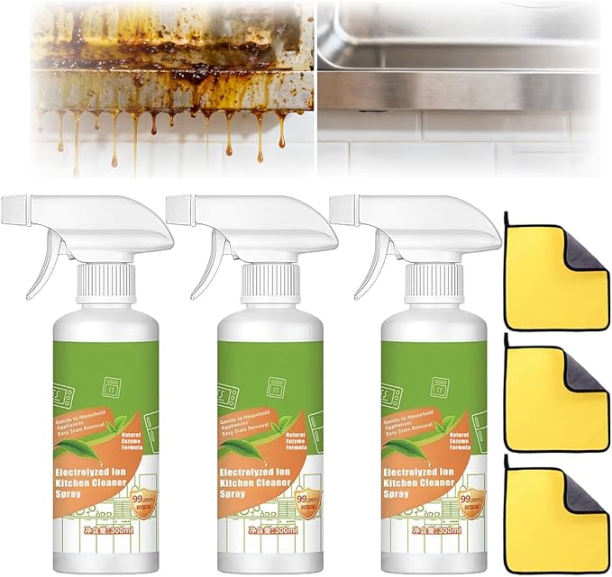 XIRUJNFD Natural Enzyme Formula to Household Appliances, Electrolyzed Ion Kitchen Cleaner Spray, Multi-Purpose Cleaner for Hold, Oven, Stove, Range Hood, Easy Cleaning Household Items (3)