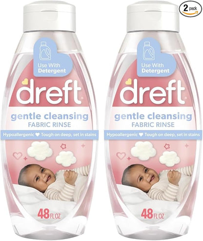 Dreft Baby Gentle Cleansing Fabric Rinse,48 fl oz,Dermatologist Tested on Sensitive Skin,Odor Remover,(Pack of 2)