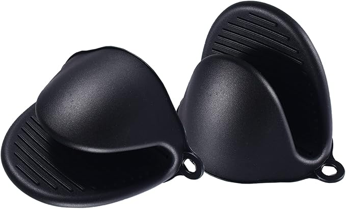 2 Pairs Mini Oven Gloves Silicone Heat Resistant Cooking Pinch Mitts Potholder for Kitchen Cooking & Baking (Black and Grey)