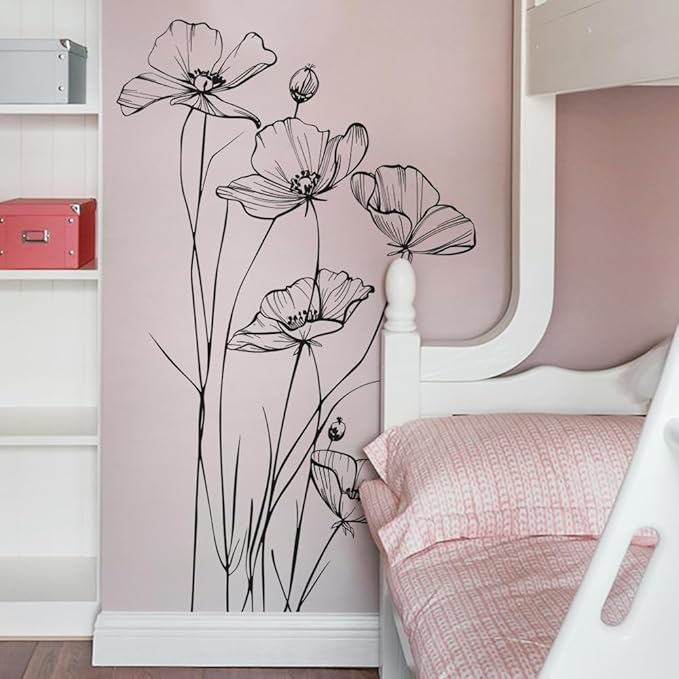 Black White Flower Wall Stickers Art Decal Decor for Bedroom Living Room Offices Home Decoration