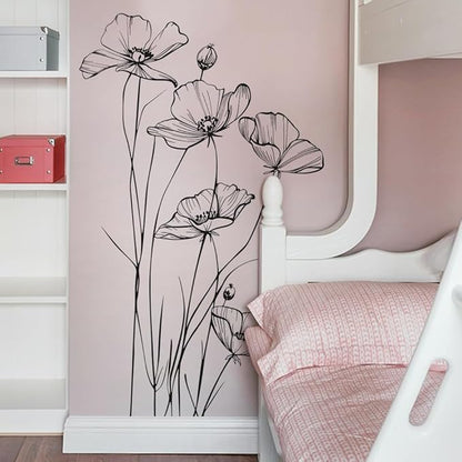 Black White Flower Wall Stickers Art Decal Decor for Bedroom Living Room Offices Home Decoration