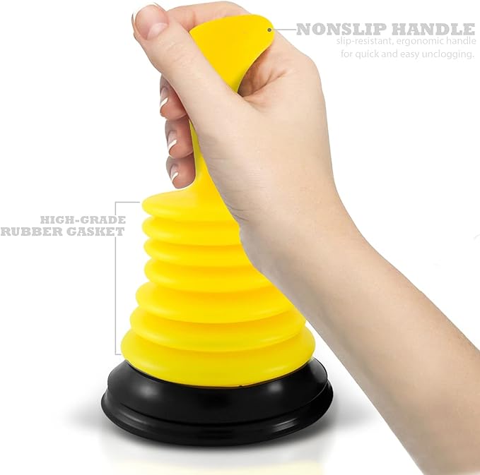 Meadow Lane Small 7" Sink Plunger - Mini Clog Remover for Kitchen & Bathroom Sink Drains - Hand Ergonomic, Space-Saving & Powerful Suction - Universal Fit for Home or Commercial Use, Yellow