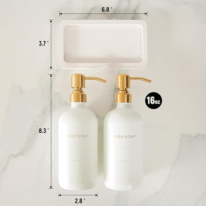 Gold Soap Dispenser Set, Glass Soap Dispenser with Stainless Steel Pump, Perfect for Modern Kitchen Counter Decor. (Gold)