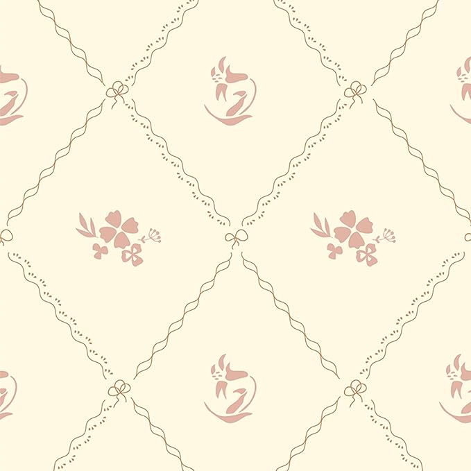 GloryTik Vintage Floral Wallpaper Peel and Stick, Removable Beige Flowers Contact Paper, Self Adhesive Wall Paper for Bedroom Living Room Cabinets Bedroom Vinyl Rolls (17.3" x 78.7")