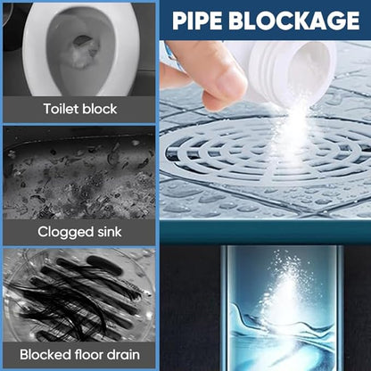 Saker Powerful Sink and Drain Cleaner Powder | Rapid-Foam Fast-Acting Pipe Declogger for Kitchen, Bathroom, Toilet & Shower Drains