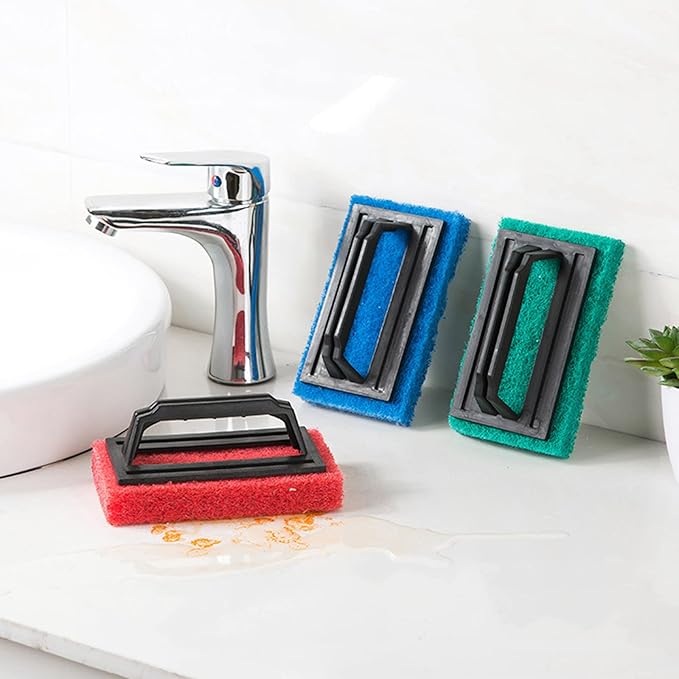 Scrub Sponge Brush with Handle Tub and Tile Brush for Bathroom Multiple Use Sponge Brush Scrubber